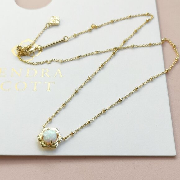 Kendra Scott Susie Collection. Gold Bright White Kyocera Opal Necklace - Picture 2 of 3